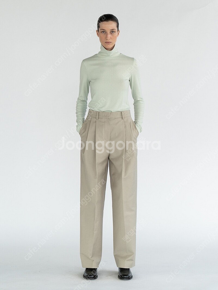 (새상품) LFM 플리츠 와이드 트라우저 팬츠 라이트카키 울팬츠--4