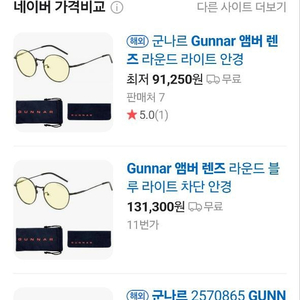 군나르 Gunnar 앰버 렌즈 라운드 블루 라이트 차단 안경