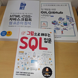 HTML+CSS+자바스크립트 웹 표준의 정석, 팀 개발을 위한 git, github 시작하기, 그림으로 배우는 SQL 입문