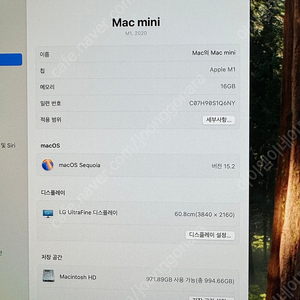 맥미니 M1 CTO 제품 RAM 16GB, SSD 1TB