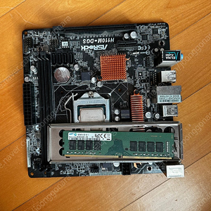 ASRock H110M-DGS 메인보드 + cpu + 메모리 + 백플레이트