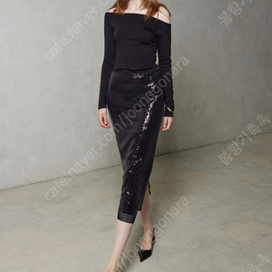 리파인드902 w컨셉 구입 Sequin Oganza Layering Midi Skirt_Black