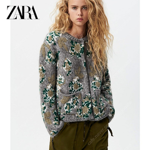 새상품 자라 zara 그린 플라워 니트 가디건 라지L 택가격89000