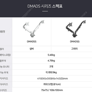 카멜마운트 DMADSG(그레이) 듀얼 벽면 밀착형 모니터 모니터암 거치대