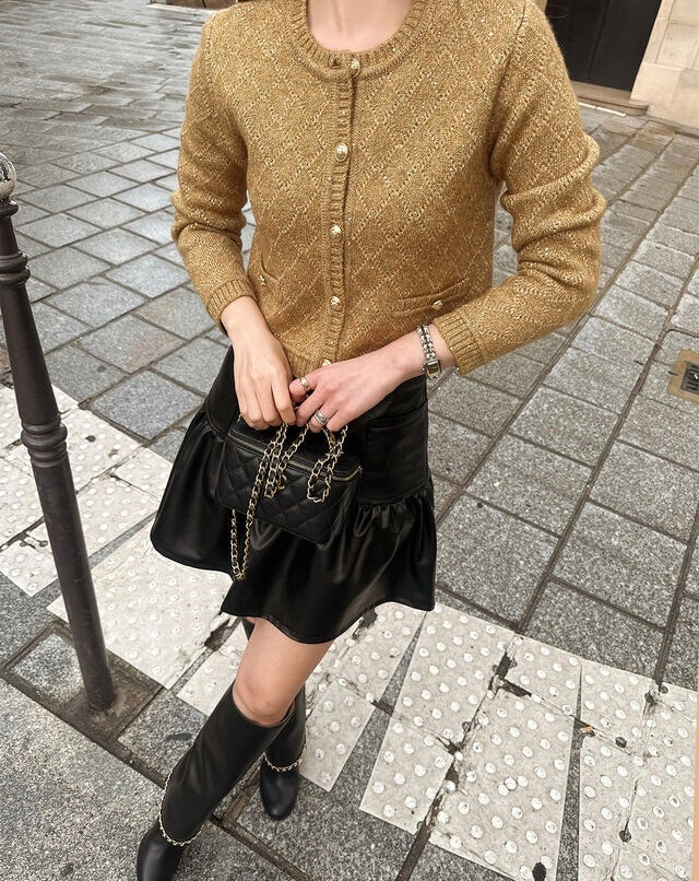 [판매] 더로랑 제작 펄 시퀀스 니트 자켓 24K 골드 S 미개봉 새상품--9