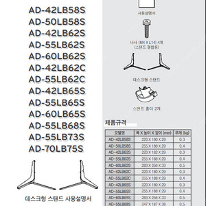 LG TV 55LB6580 스탠드 AD-55LB65S 구매 원합니다