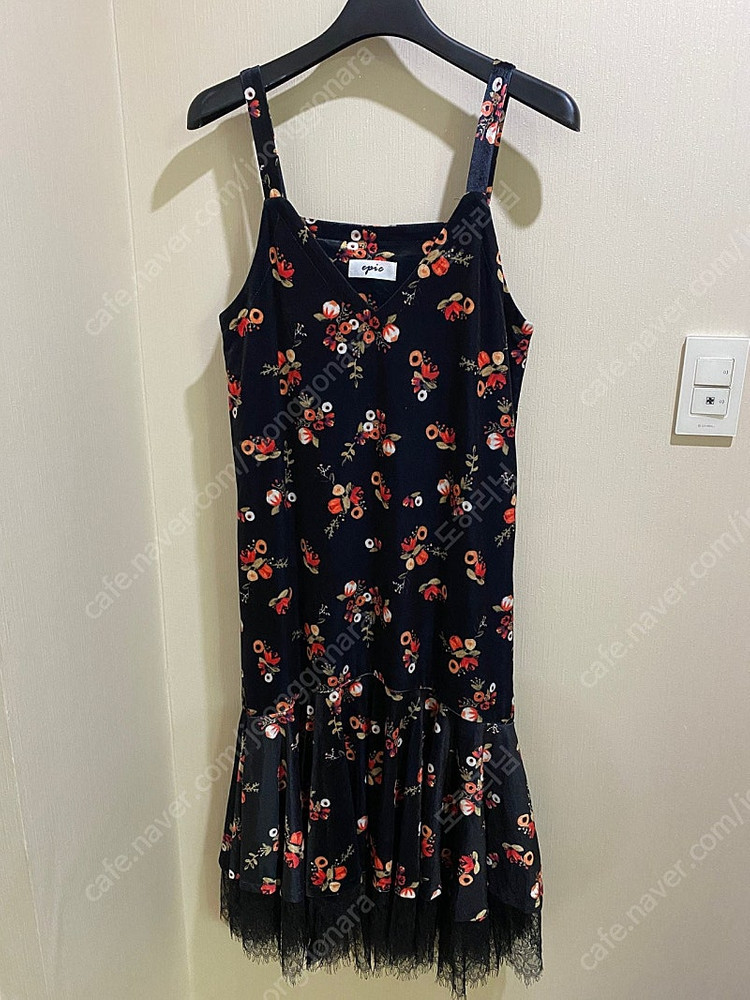 미사용) 벨벳 플레어 레이스 원피스 블랙 이미지