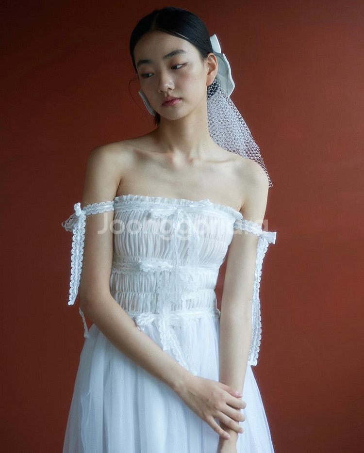 가니송 브라이덜 리본 튤 드레스 white F--1