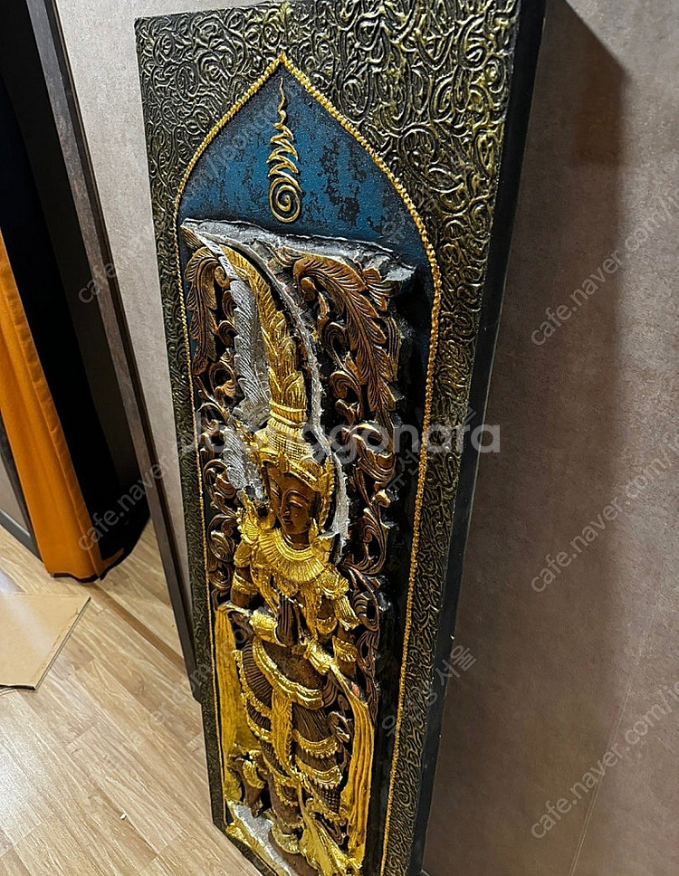 태국 전통 그림 티크목 사왓디여인 대형 벽걸이--1