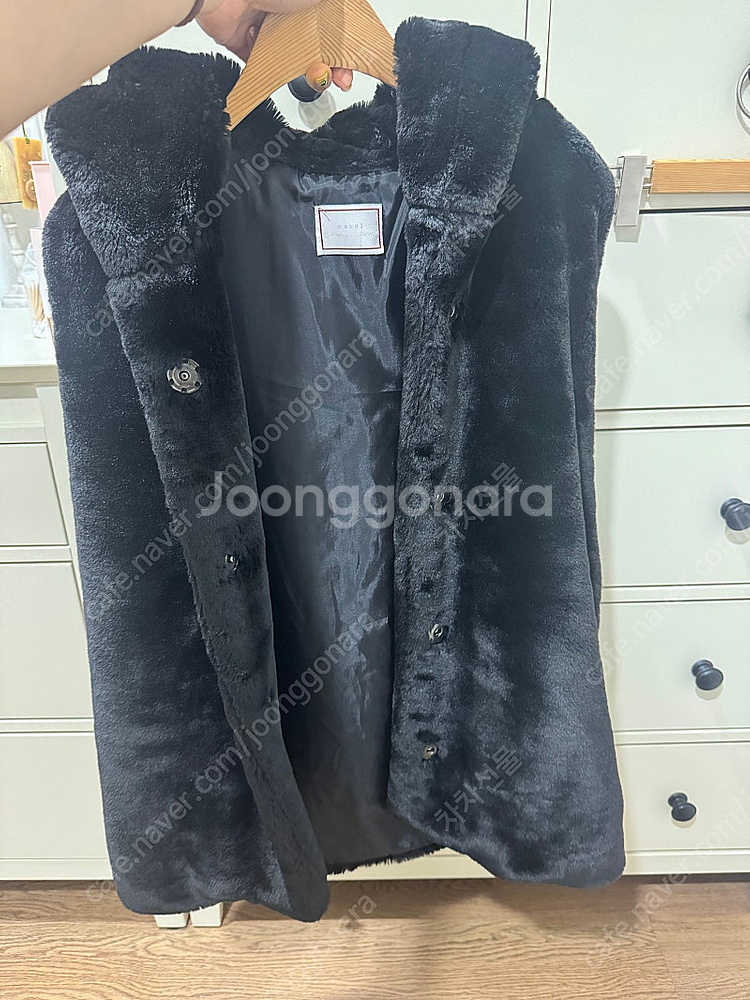 밍크인조 후드 퍼 조끼 프리사이즈--0