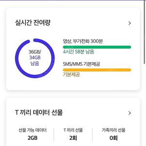 1월 SKT 데이터 2기가 판매합니다. 3,000원