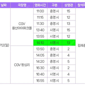 김재중 콘서트 무대인사 용산 CGV 14:10 중블 D열 1석 정가양도