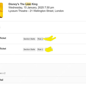 런던 라이온킹 뮤지컬 1월 15일 저녁 7시 30분 2자리 양도합니다