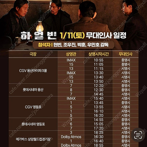 1/11 하얼빈 무대인사. D열통로2연석 정가이하 메가박스 상암. CGV영등포