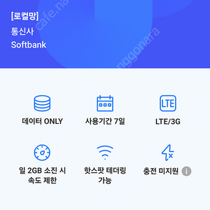 일본 로컬망 esim 매일 2G/7일