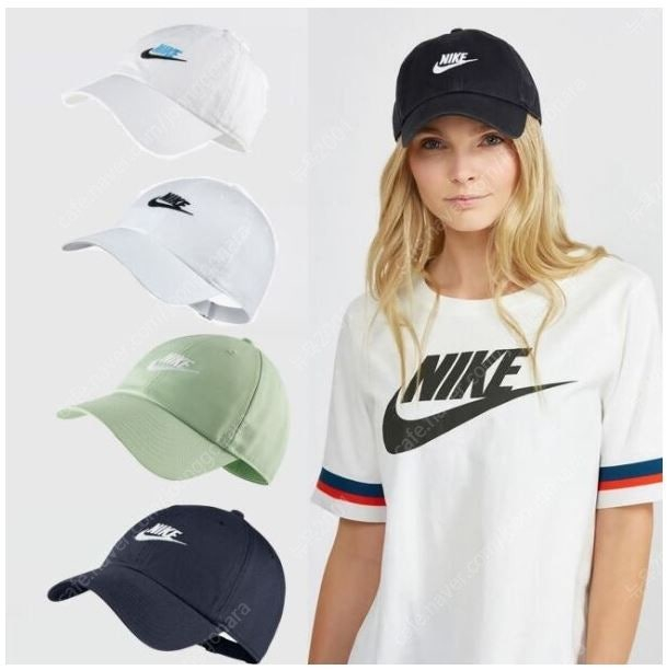 나이키 해리티지 워시드캡 화이트+블루모자 (일부이염) 이미지