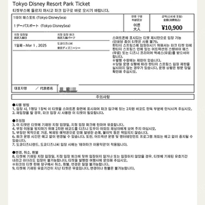 도쿄 디즈니씨 2025년 3월1일 성인 2명 입장권 팝니다