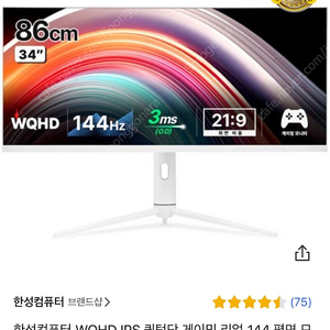 한성컴퓨터 WQHD IPS 퀀텀닷 게이밍 리얼 144 평면 모니터, 86cm, TFG34Q14PQ(무결점)