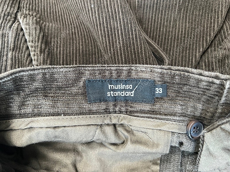 무신사 스탠다드 와이드 코듀로이 팬츠 더스티 카키 33 사이즈--4
