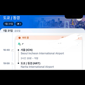 인천공항 -> 도쿄행 2명 항공권