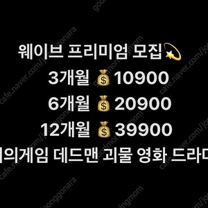 웨이브 프리미엄 파티모집 최소3개월부터