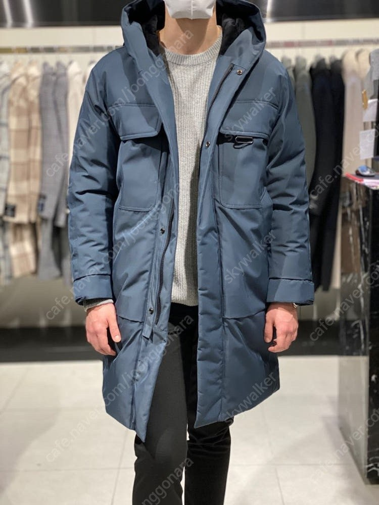 지오송지오 구스다운 블루그레이 집업 후드 패딩 점퍼 롱패딩--1