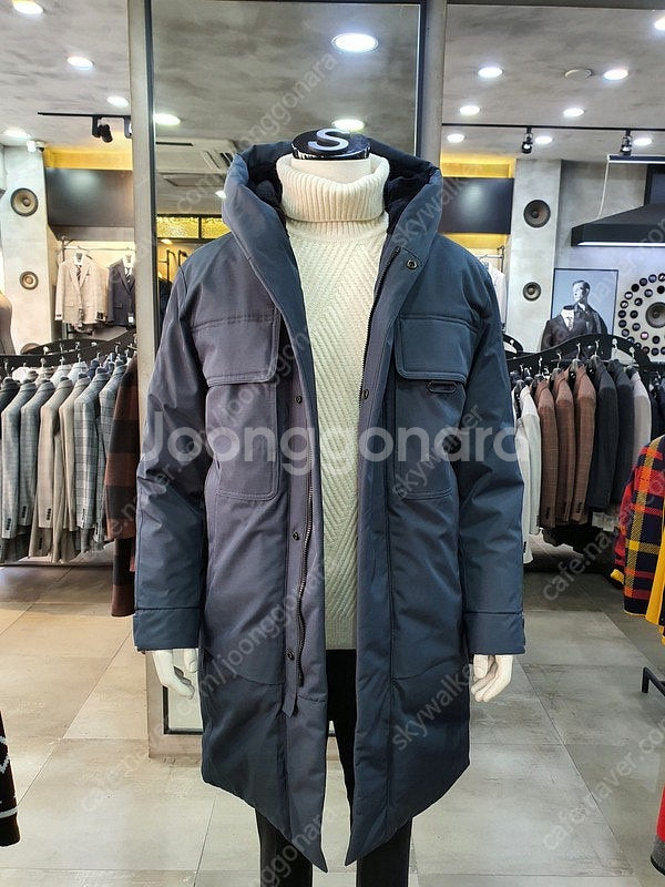 지오송지오 구스다운 블루그레이 집업 후드 패딩 점퍼 롱...--3