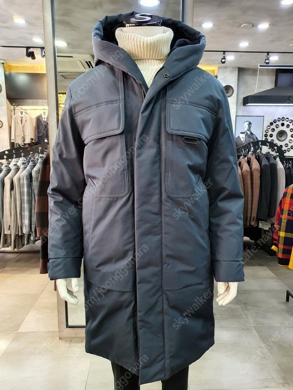 지오송지오 구스다운 블루그레이 집업 후드 패딩 점퍼 롱패딩--4