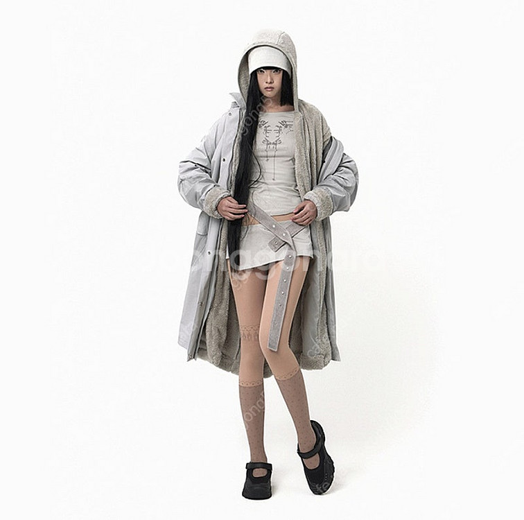 오호스 2-way Nylon Fur Coat / Gre...--1