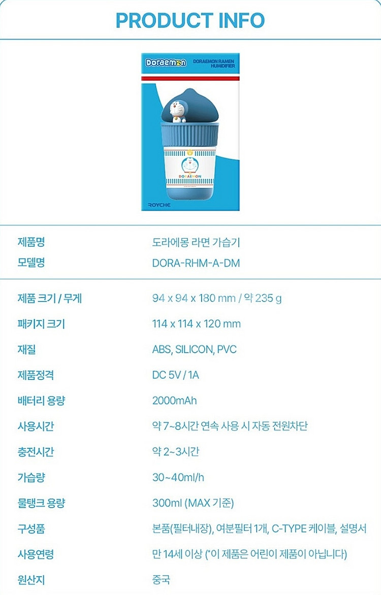 (미개봉품) 도라에몽 탁상용 차량량용 라면 가습기--7