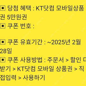 kt 모바일상품권(LTE/5G 겸용, 유효기간 2월28일)