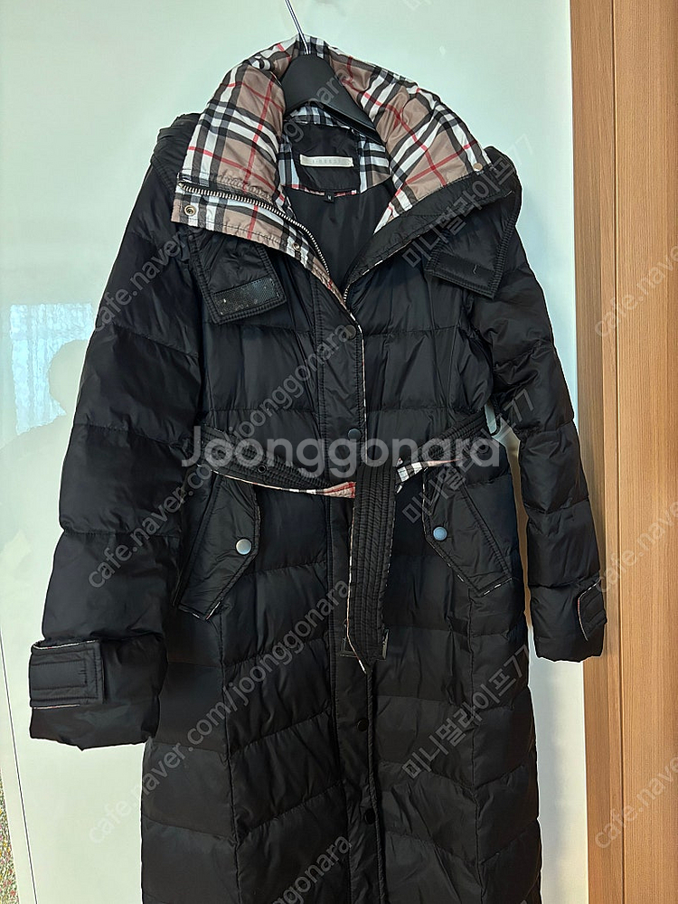 롱 구스다운 벨트 경량 후드 롱패딩 버버리체크 고퀄보세 139000원--1