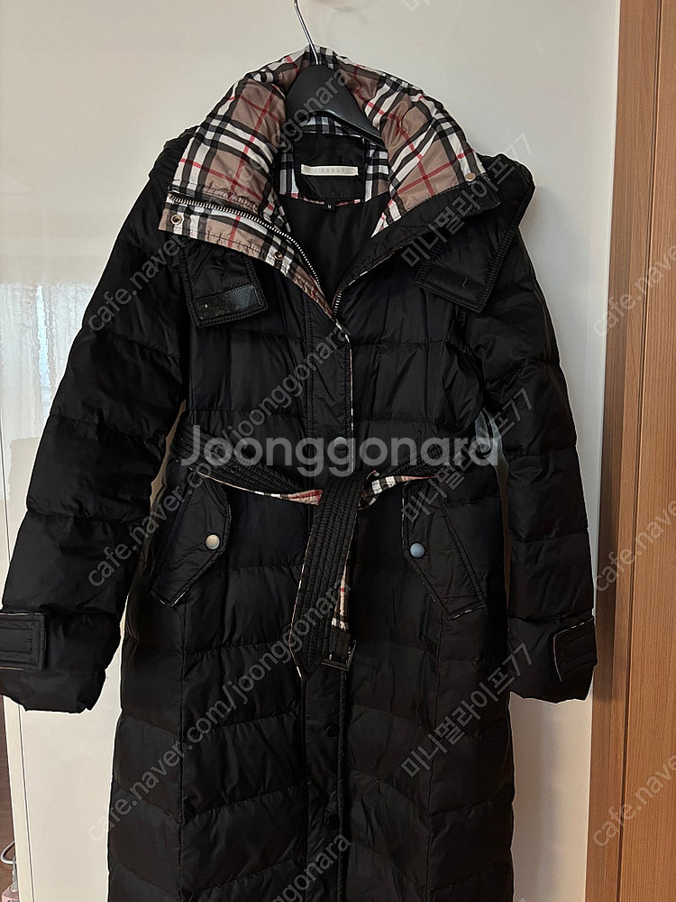 롱 구스다운 벨트 경량 후드 롱패딩 버버리체크 고퀄보세 139000원--2