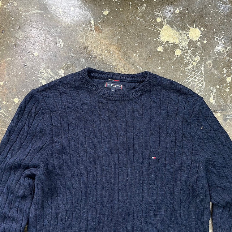 100) 타미힐피거 럭셔리울 케이블 니트 스웨터 꽈배기 니트 이미지