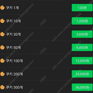 네이버 쿠키 충전식 100개당 7천원 판매합니다. 400개까지 판매 가능합니다