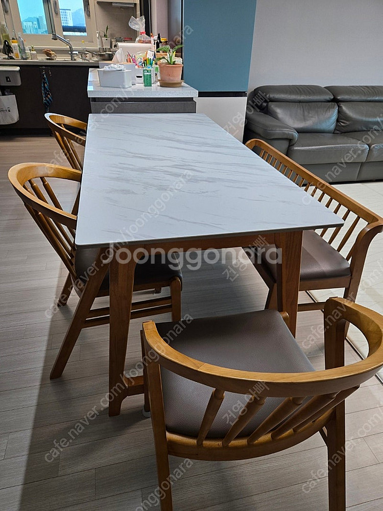 이즈네이처 써클 Italy 양면 세라믹 6인용식탁세트 원목식탁--2