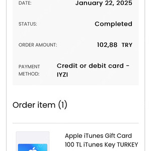 터키 아이튠즈 기프트카드 100TL