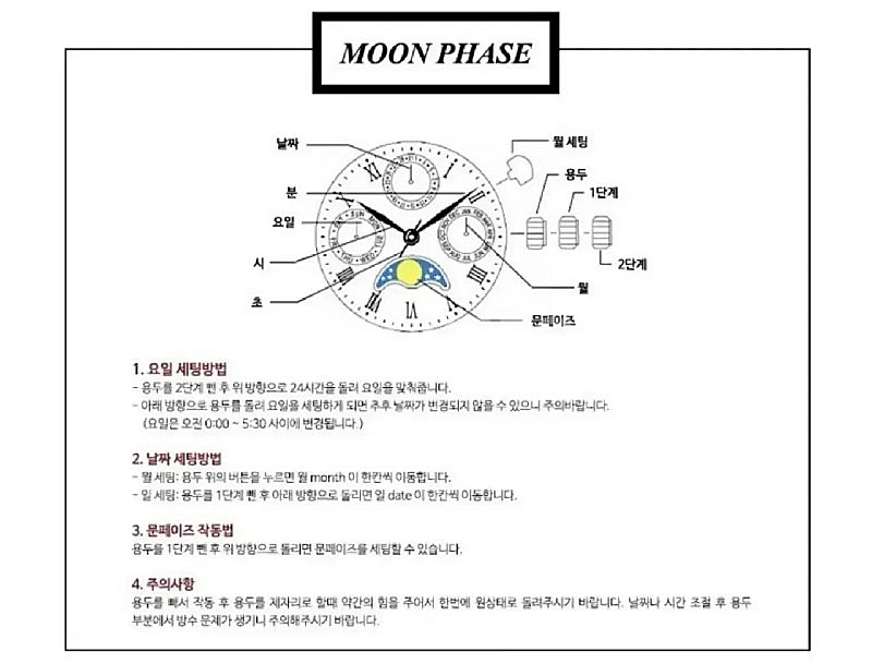 몽크로스 스위스 문페이즈 메탈 손목시계 화이트--4