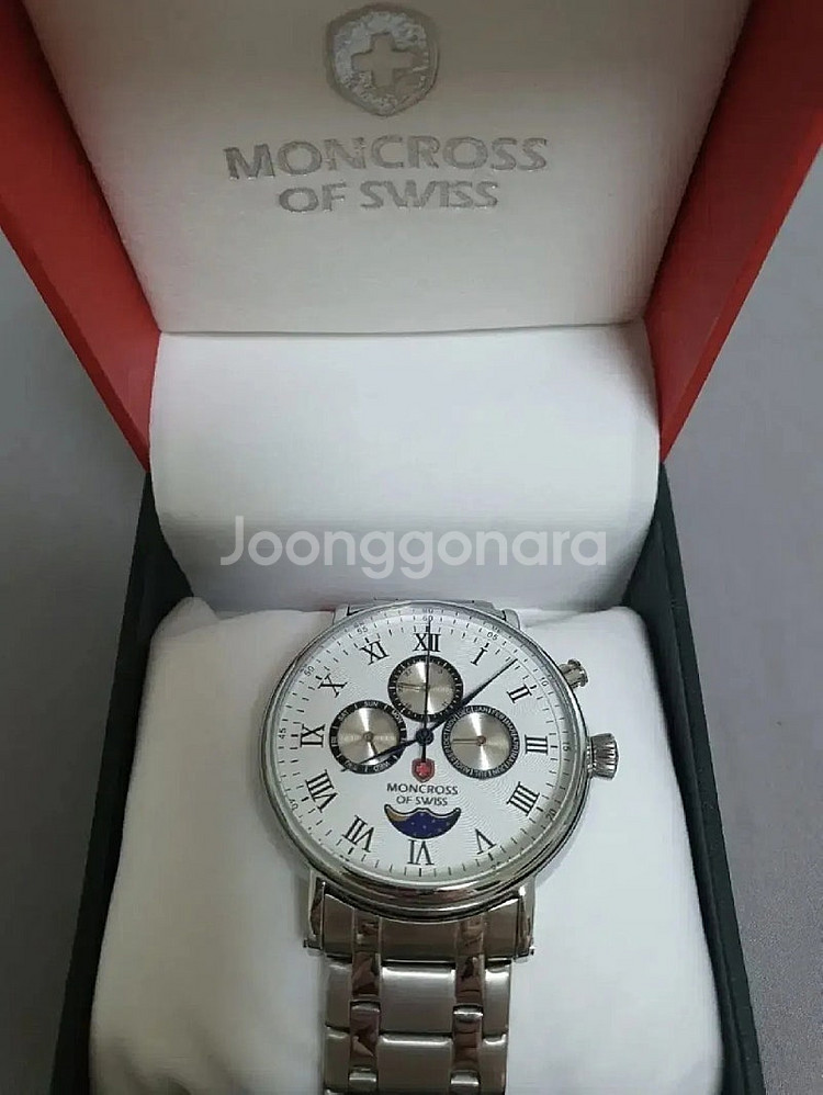 몽크로스 스위스 문페이즈 메탈 손목시계 화이트--6