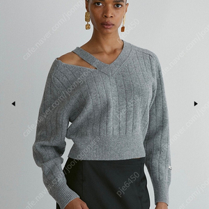 렉토-BOLD RIB SLIT DETAIL V-NECK SWEATER (MELANGE GREY)