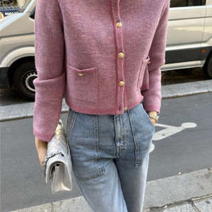 마이아이코 Sequin Embellished Knit Jacket (PLUM PINK)