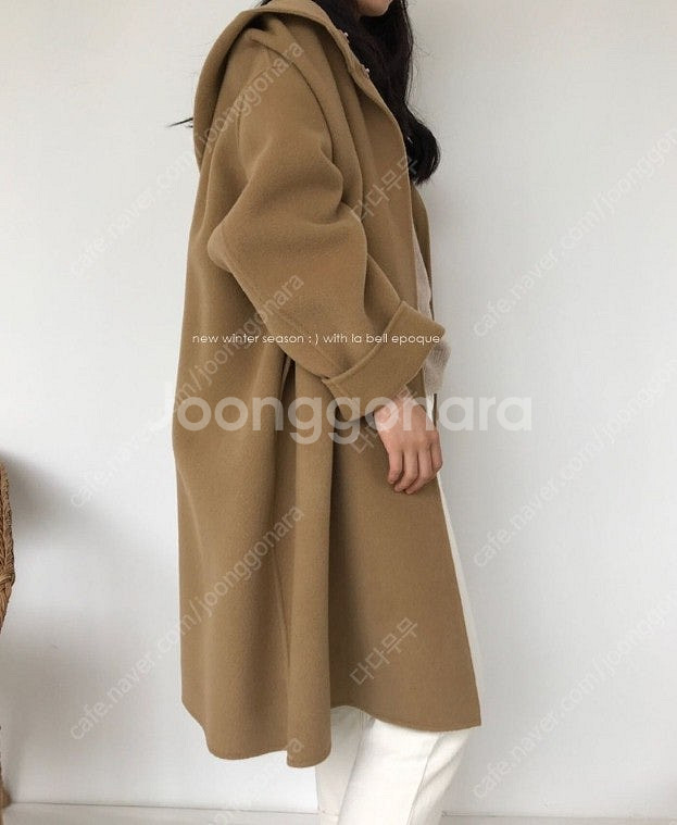A라인 핸드메이드 후드 롱 코트--3