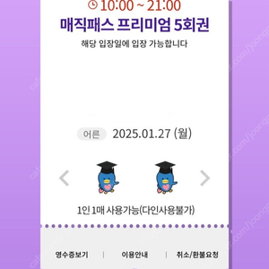 1월27일(월)롯데월드 매직패스 5회권 7회권