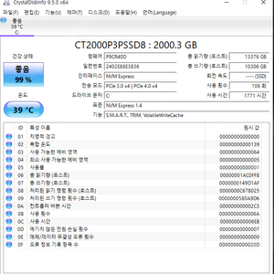 크루셜 2tb nvme ct2000p3pssd8 판매합니다