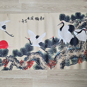 오래된동양화 송학도 낙질그림 124x64cm