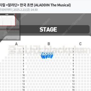 뮤지컬 알라딘 2/21 중블 3열 박강현 정성화 최지혜