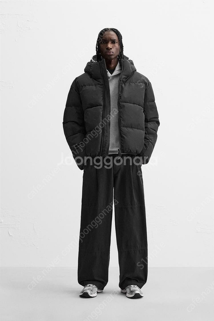 [새상품] ZARA 남성 후드 패딩 점퍼 자라 블랙--5
