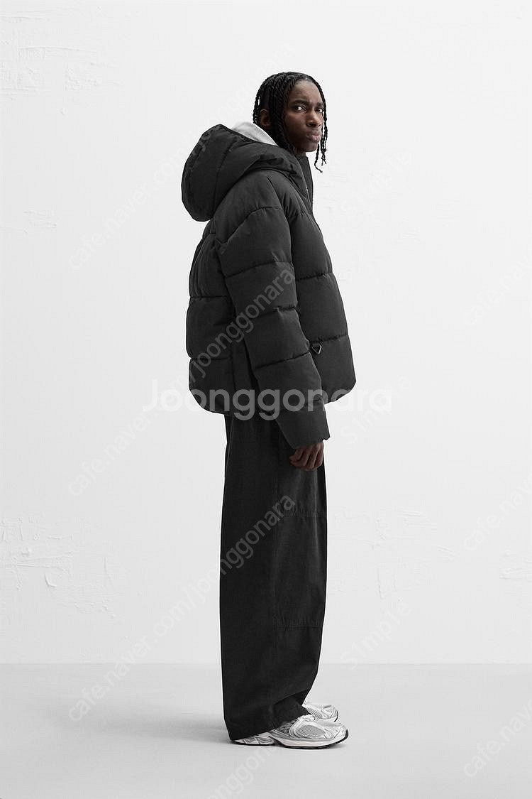 [새상품] ZARA 남성 후드 패딩 점퍼 자라 블랙--8