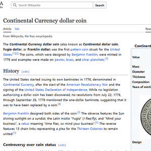 미국 건국 초기 컨티넨탈 달러 코인"돈이되는 수집품" Continental Currency dollar coin