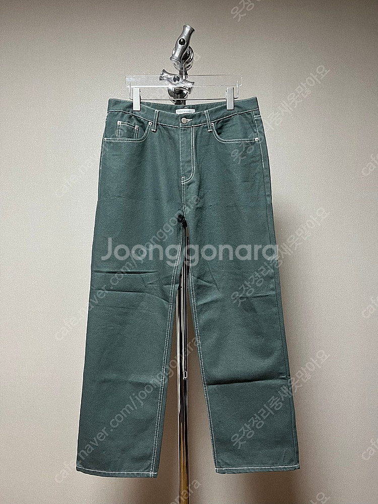 남자 세미와이드 생지 데님 그린--0